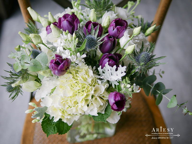 Bridal Bouquet,美式新娘捧花,歐美新娘捧花,新娘秘書,台北新秘,紫白色系新娘捧花