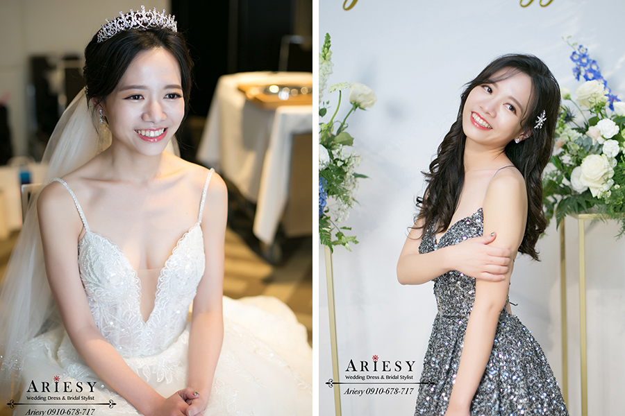 細軟髮新娘造型,皇冠新娘造型,敬酒新娘髮型,愛瑞思,ARIESY,君悅婚宴