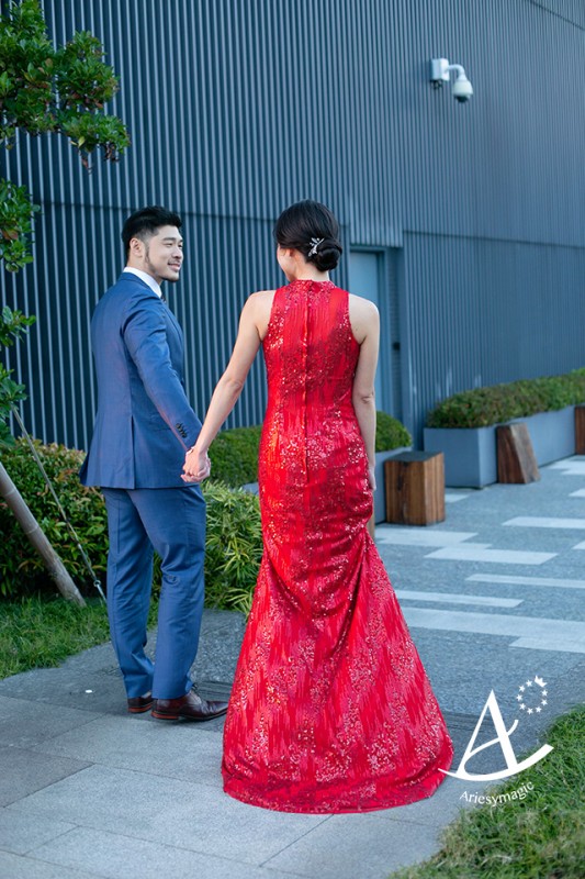 婚企新秘推薦,黑髮新娘,中式旗袍造型,紅色旗袍禮服,愛瑞思新秘,ARIESY婚紗