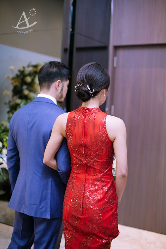 婚企新秘推薦,黑髮新娘,中式旗袍造型,紅色旗袍禮服,愛瑞思新秘,ARIESY婚紗