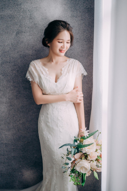 白紗造型、自然互動婚紗照、自然輕透妝感、Ariesy品牌婚紗、自助婚紗、Nica