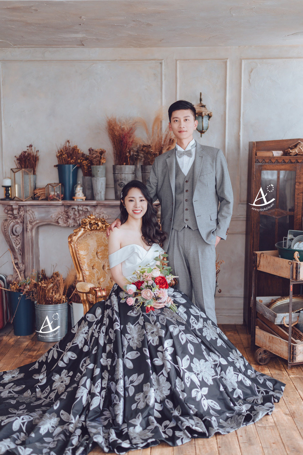 婚紗造型,花布婚紗,婚紗包套,婚攝大嘴,新祕Hanya,新娘造型,韓風,時尚名媛