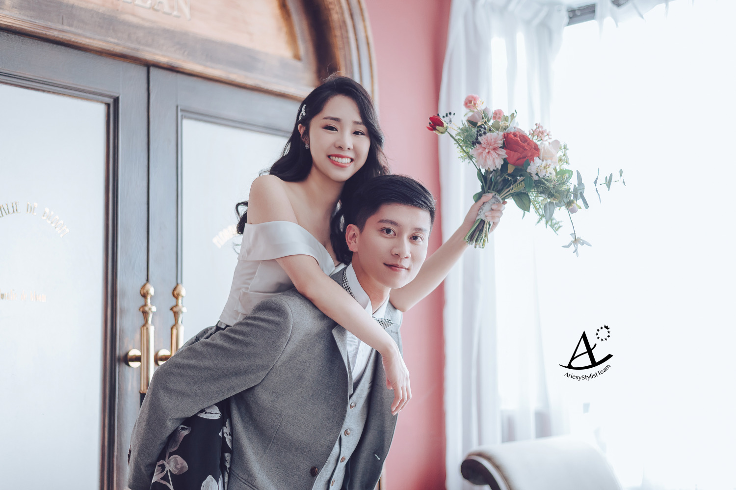 婚紗造型,花布婚紗,婚紗包套,婚攝大嘴,新祕Hanya,新娘造型,韓風,時尚名媛
