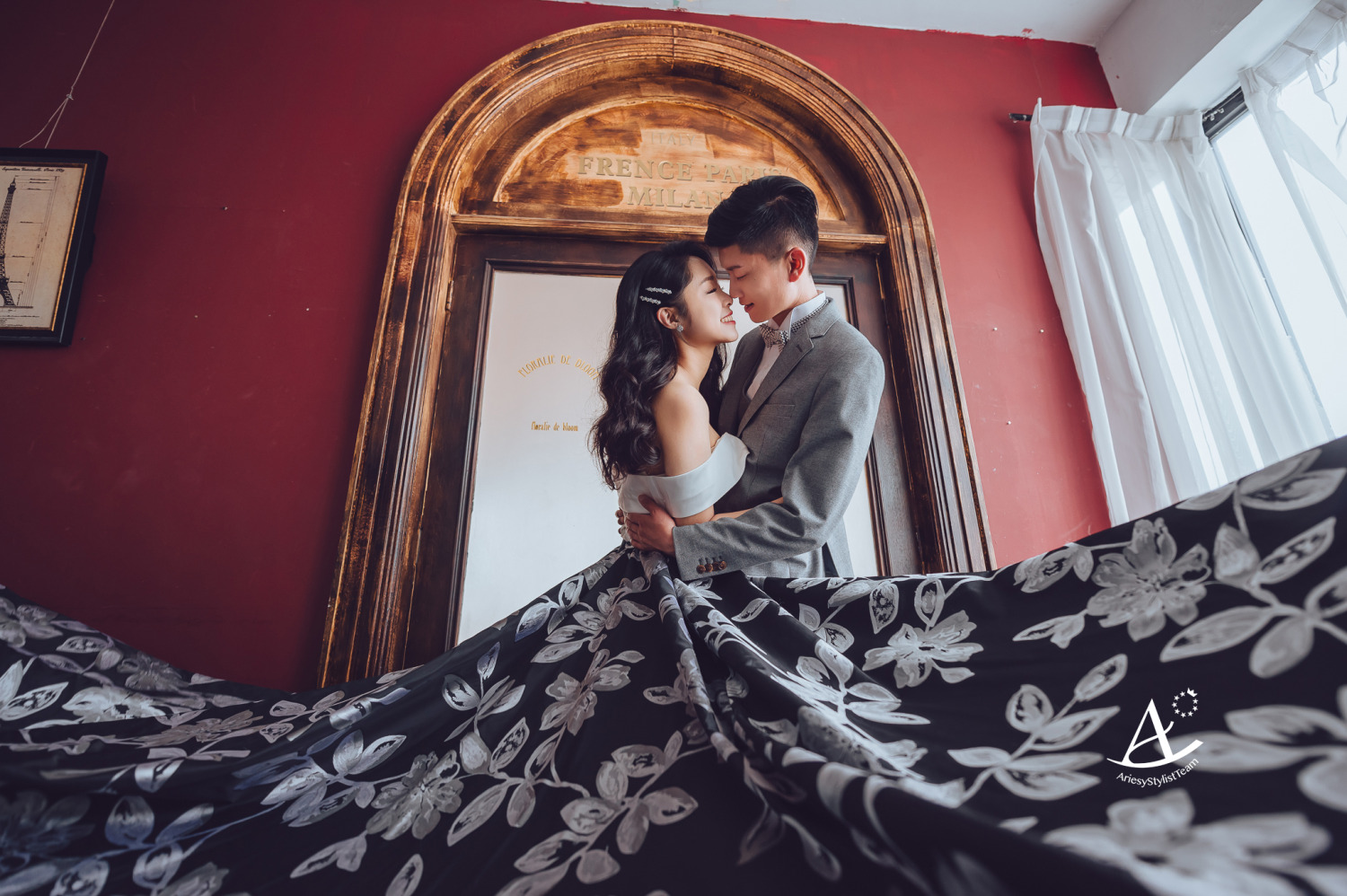 婚紗造型,花布婚紗,婚紗包套,婚攝大嘴,新祕Hanya,新娘造型,韓風,時尚名媛