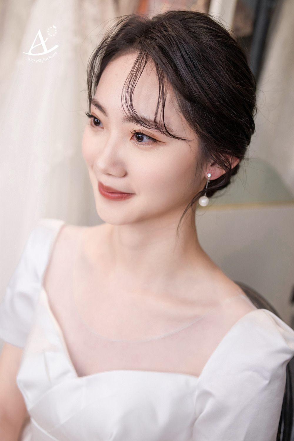韓系妝感,白紗造型,黑髮新娘,溫柔氣質,乾淨透亮
