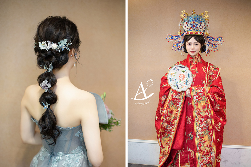 單眼皮新娘,新秘推薦,台北新秘 ,中式明朝喜服,鳳冠婚服,漢服古裝嫁衣,新娘秘書,愛瑞思,ariesy,鮮花新娘造型,黑髮新娘