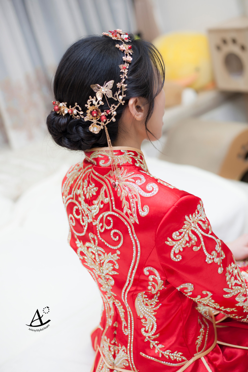 新娘秘書,新祕推薦,桃園新祕,中式秀禾服,新娘造型,黑髮新娘,文定造型