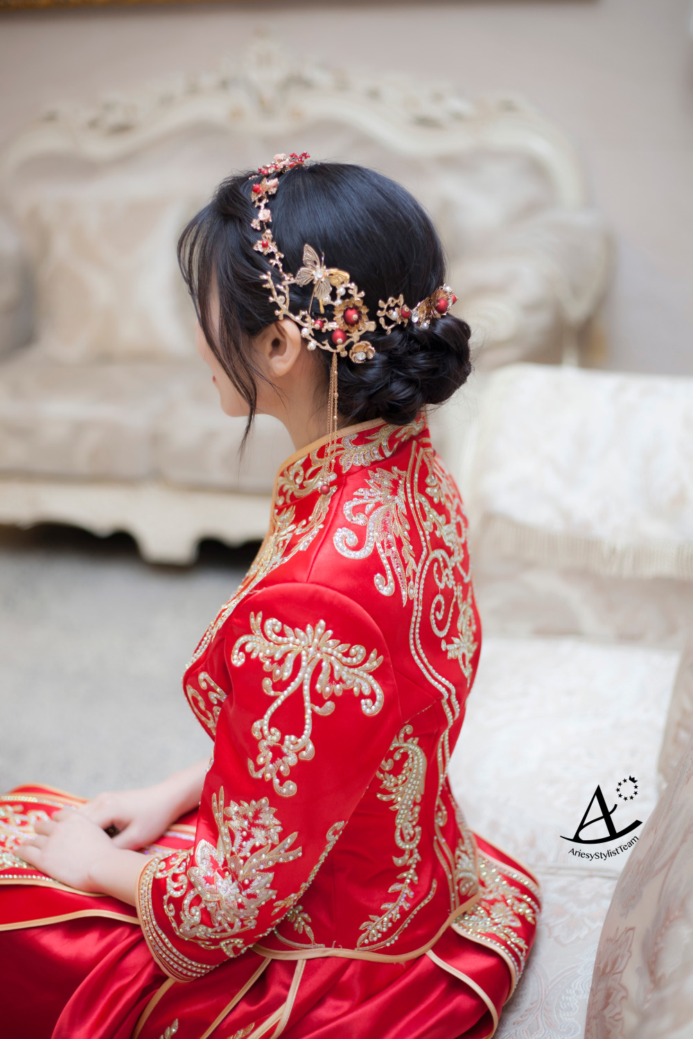 新娘秘書,新祕推薦,桃園新祕,中式秀禾服,新娘造型,黑髮新娘,文定造型