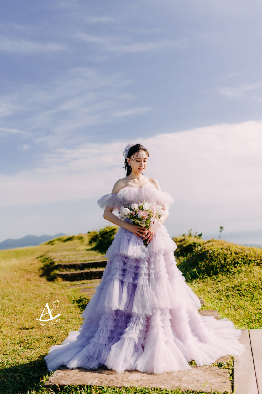 婚紗造型,浪漫粉嫩紫禮服,大嘴工作室,新祕Hanya,桃源谷,黑髮新娘,AriesyWedding,高馬尾