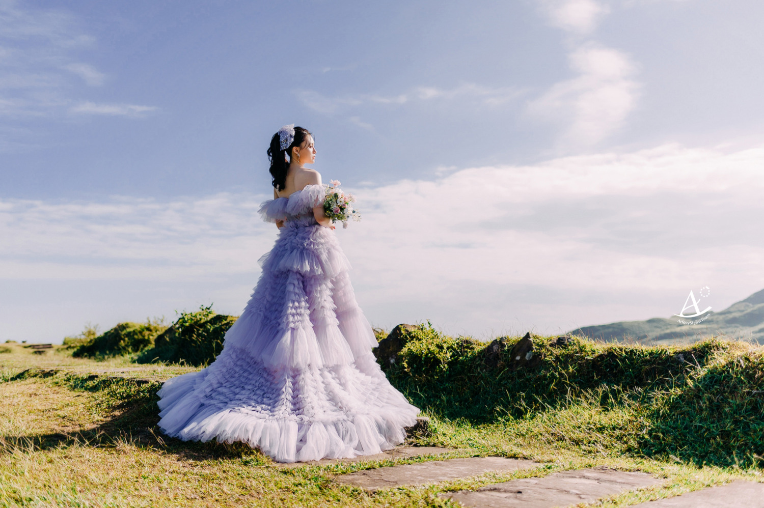 婚紗造型,浪漫粉嫩紫禮服,大嘴工作室,新祕Hanya,桃源谷,黑髮新娘,AriesyWedding,高馬尾