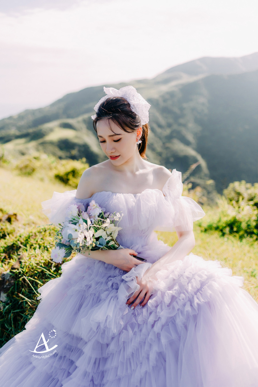婚紗造型,浪漫粉嫩紫禮服,大嘴工作室,新祕Hanya,桃源谷,黑髮新娘,AriesyWedding,高馬尾