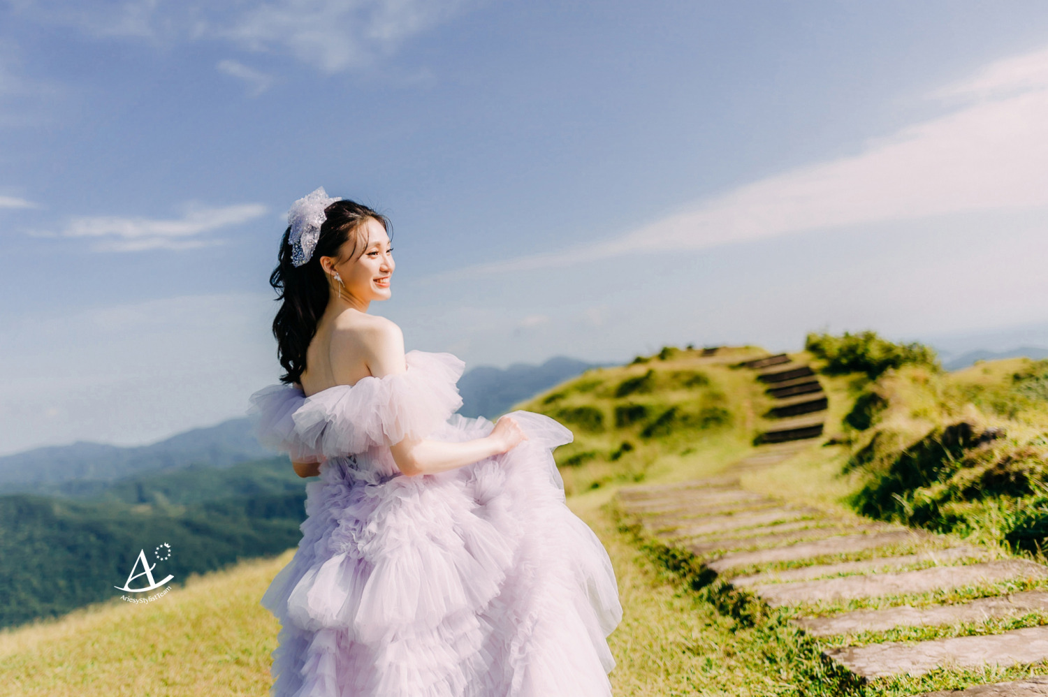 婚紗造型,浪漫粉嫩紫禮服,大嘴工作室,新祕Hanya,桃源谷,黑髮新娘,AriesyWedding,高馬尾
