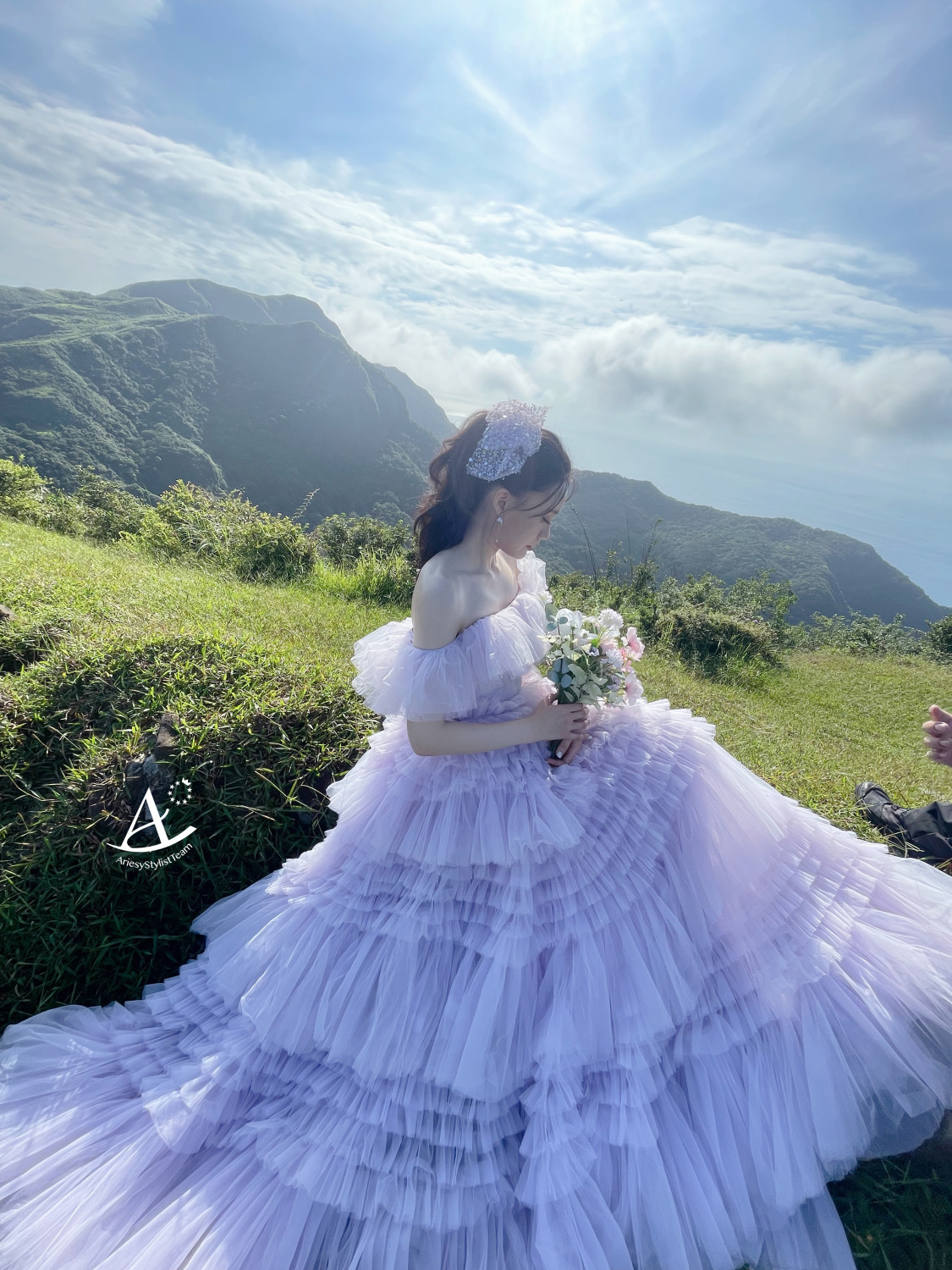 婚紗造型,浪漫粉嫩紫禮服,大嘴工作室,新祕Hanya,桃源谷,黑髮新娘,AriesyWedding,高馬尾