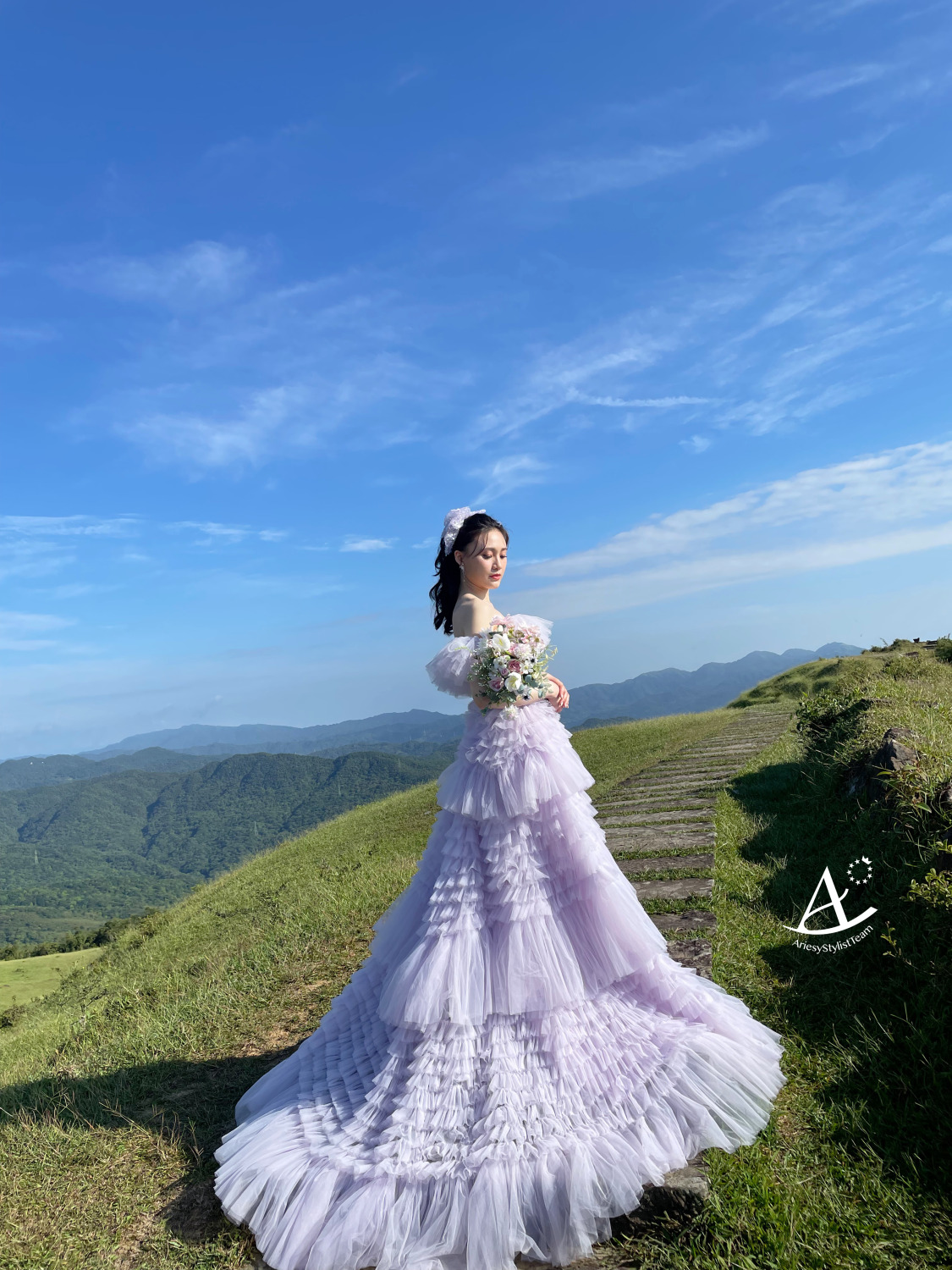 婚紗造型,浪漫粉嫩紫禮服,大嘴工作室,新祕Hanya,桃源谷,黑髮新娘,AriesyWedding,高馬尾