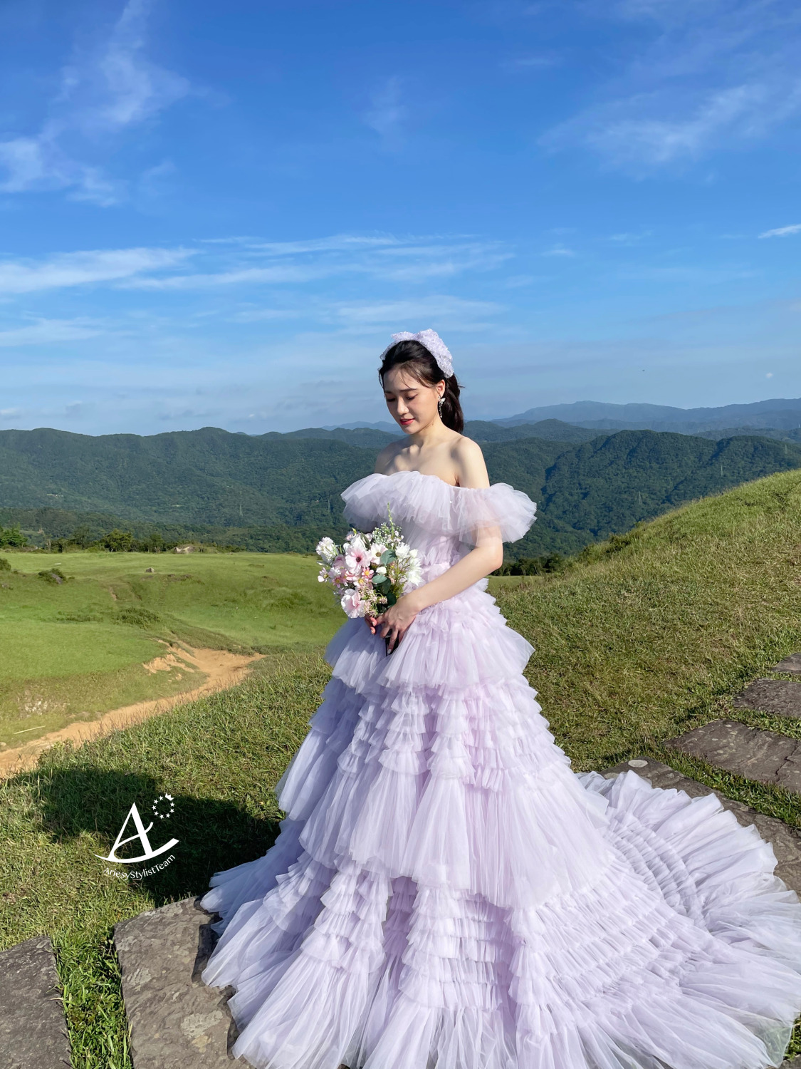 婚紗造型,浪漫粉嫩紫禮服,大嘴工作室,新祕Hanya,桃源谷,黑髮新娘,AriesyWedding,高馬尾