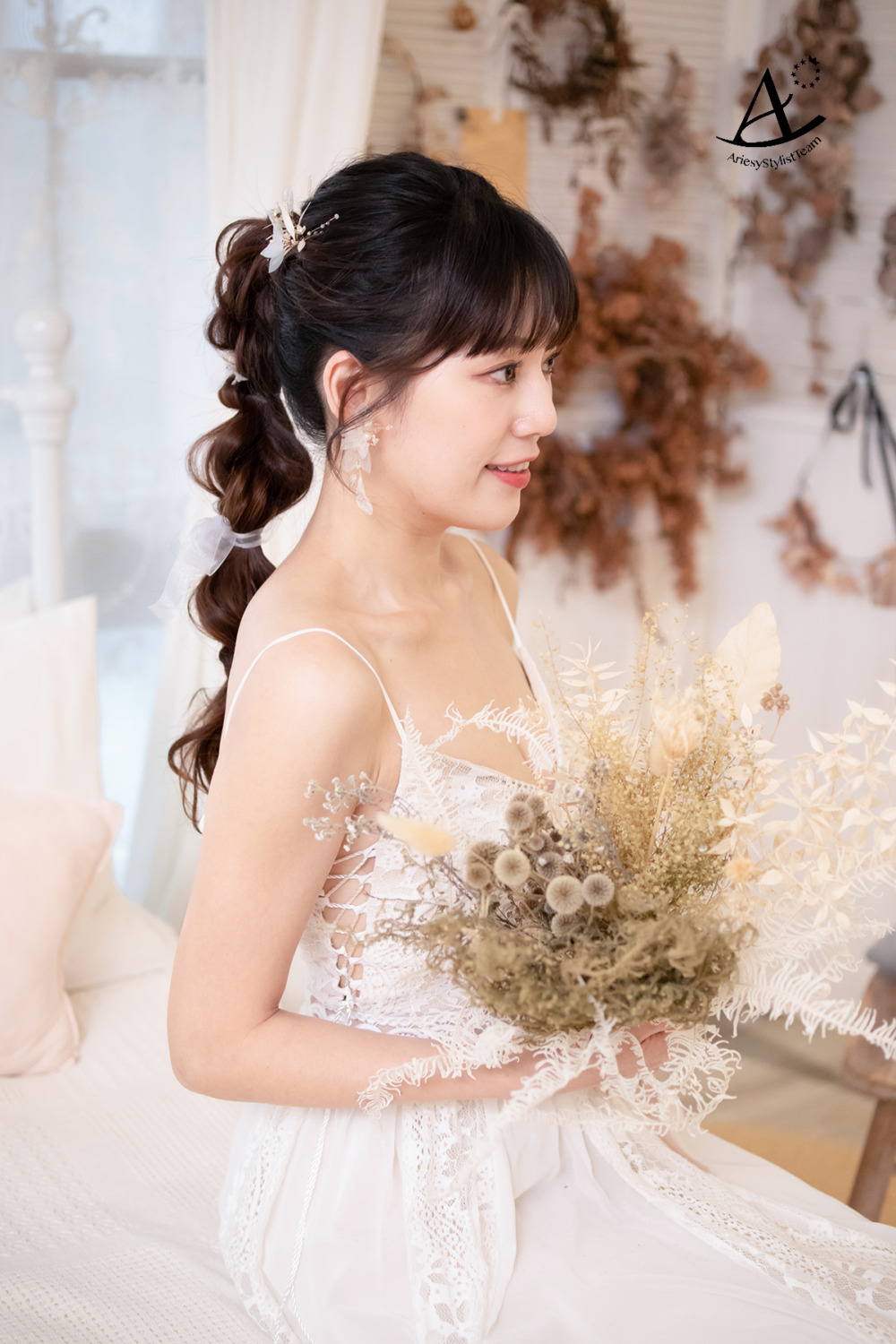 新娘秘書,妹妹頭,黑髮新娘,白紗,日系編髮