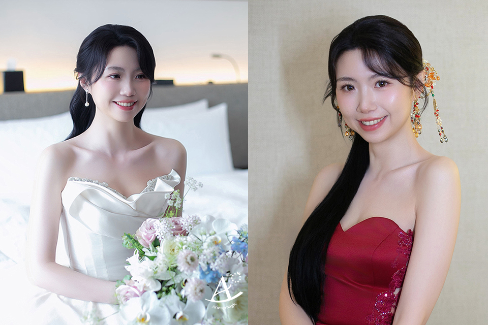 台北新秘,甜美送客造型,新娘秘書,ARIESY新秘,新中式新娘造型,韓風新秘,黑髮新娘造型,小紅書甜美風格新娘妝髮