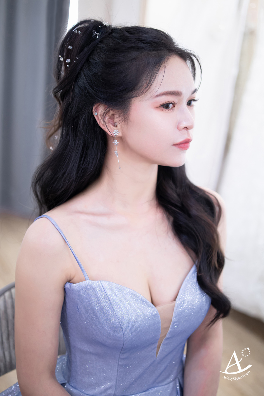 高公主頭,黑髮新娘,新秘,光澤底妝,新娘造型
