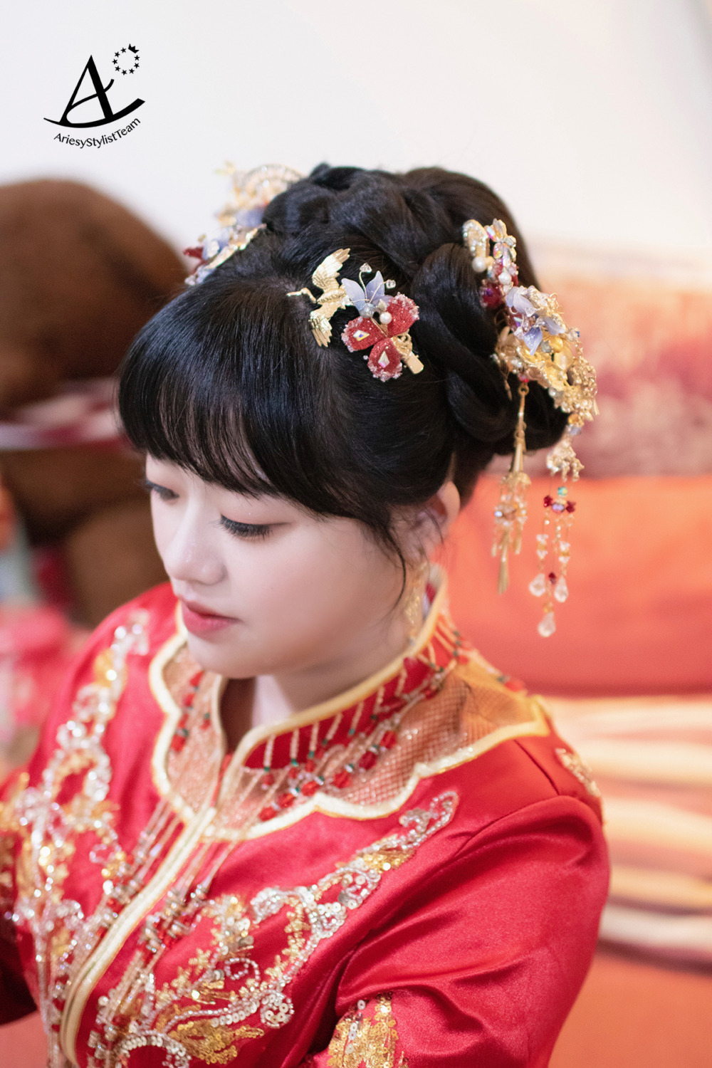 新娘韓系白紗造型,新秘,單眼皮新娘妝感,黑髮編髮新娘造型,皇家薇庭新娘造型,龍鳳褂古裝新娘造型