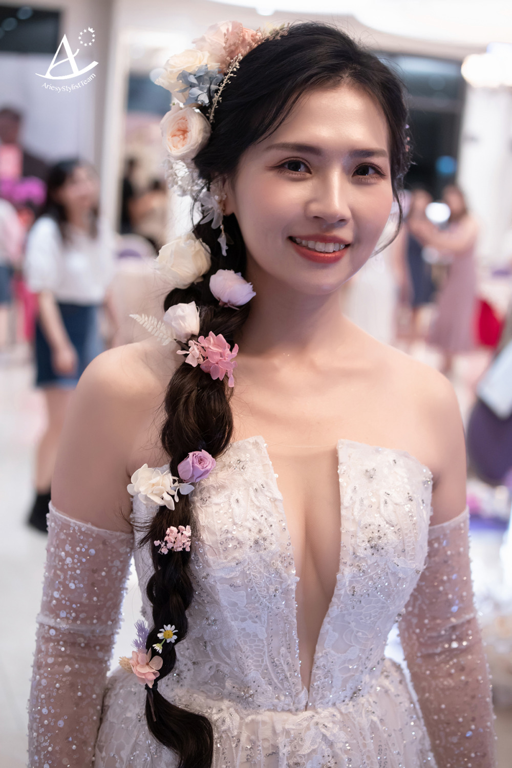 桃園新秘,白紗造型,澎拜花藝,花藝,側編髮
