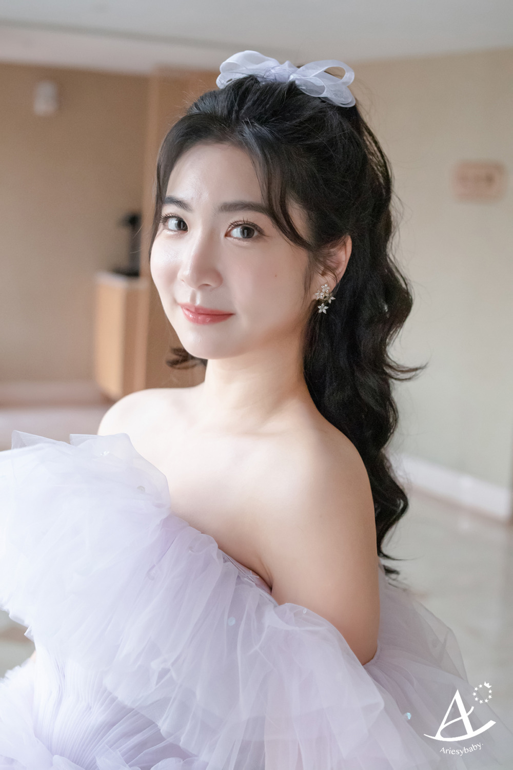 公主頭造型,蝴蝶結造型,紫色晚禮服,台北新祕,甜美風