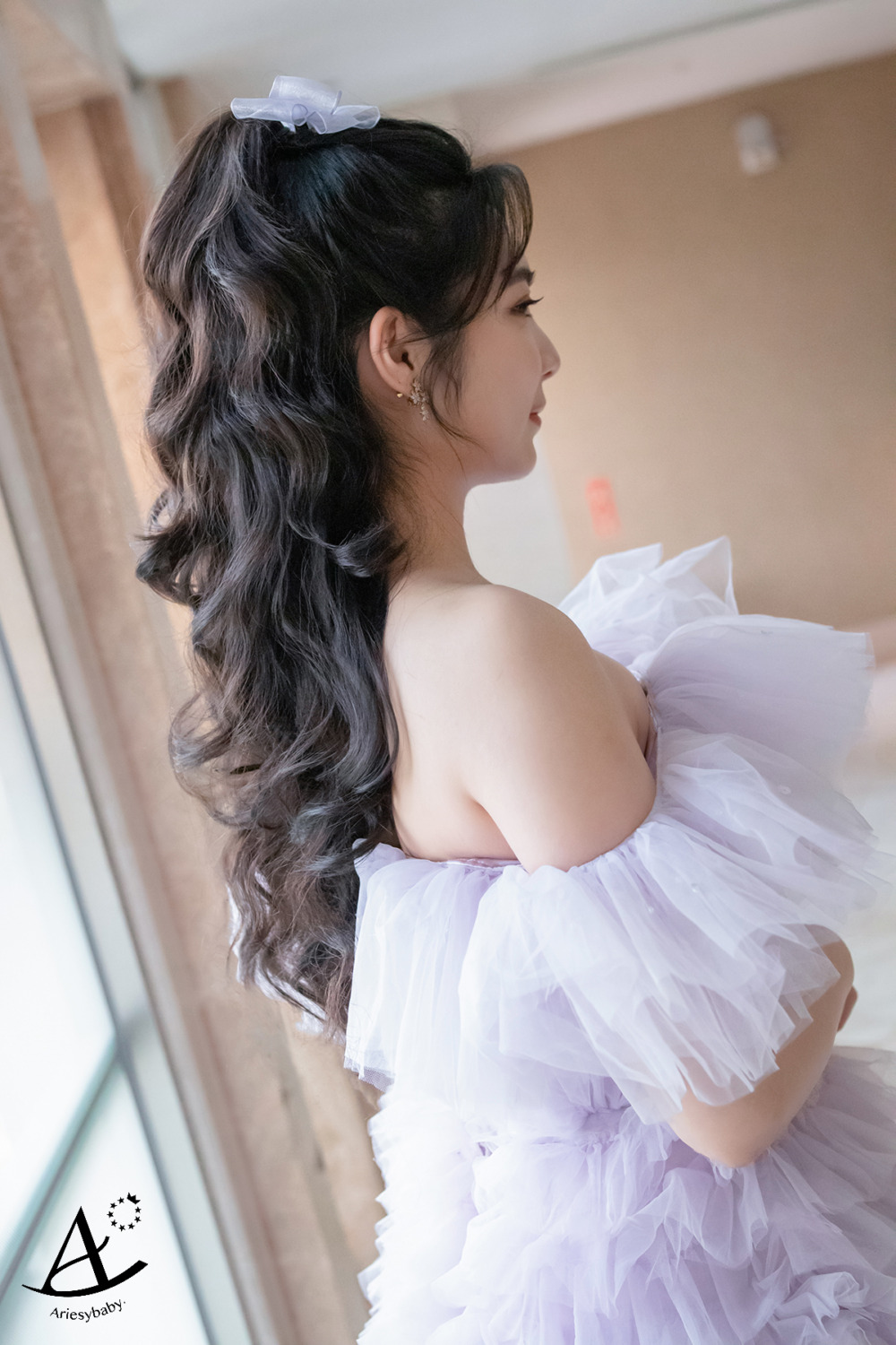 公主頭造型,蝴蝶結造型,紫色晚禮服,台北新祕,甜美風