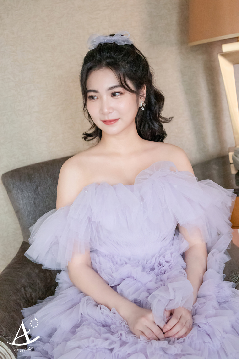 公主頭造型,蝴蝶結造型,紫色晚禮服,台北新祕,甜美風
