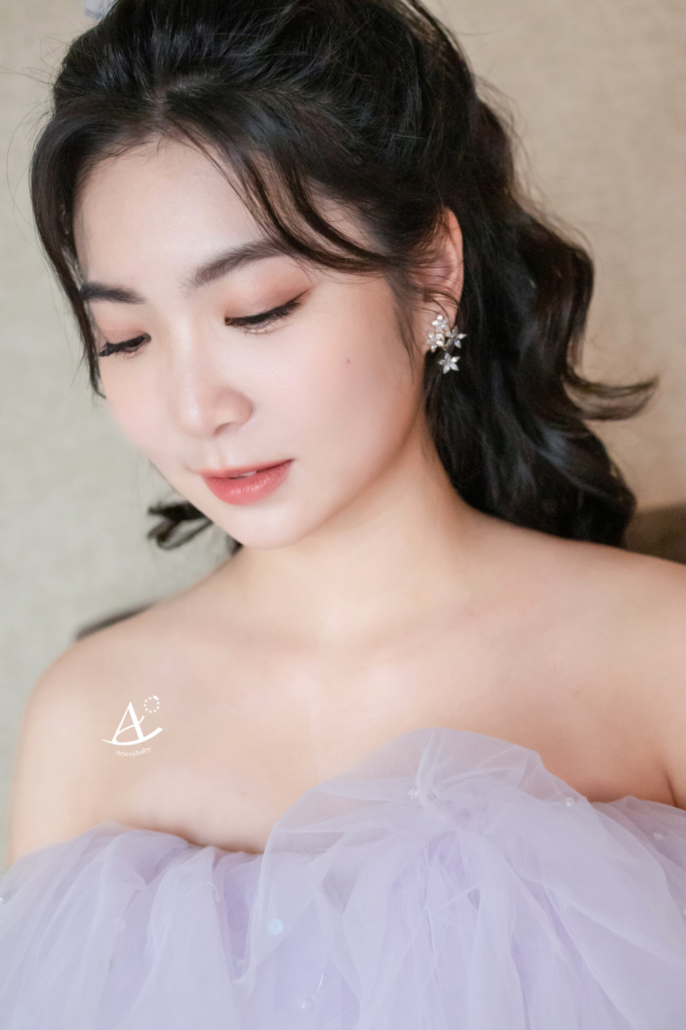 公主頭造型,蝴蝶結造型,紫色晚禮服,台北新祕,甜美風