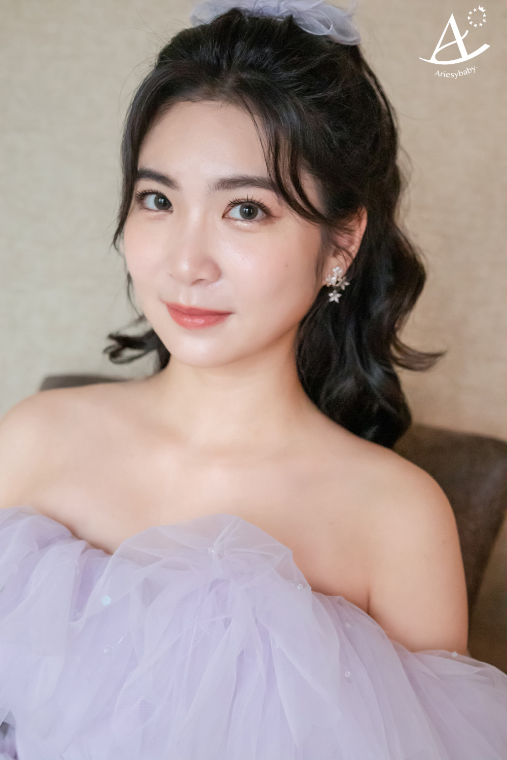 公主頭造型,蝴蝶結造型,紫色晚禮服,台北新祕,甜美風