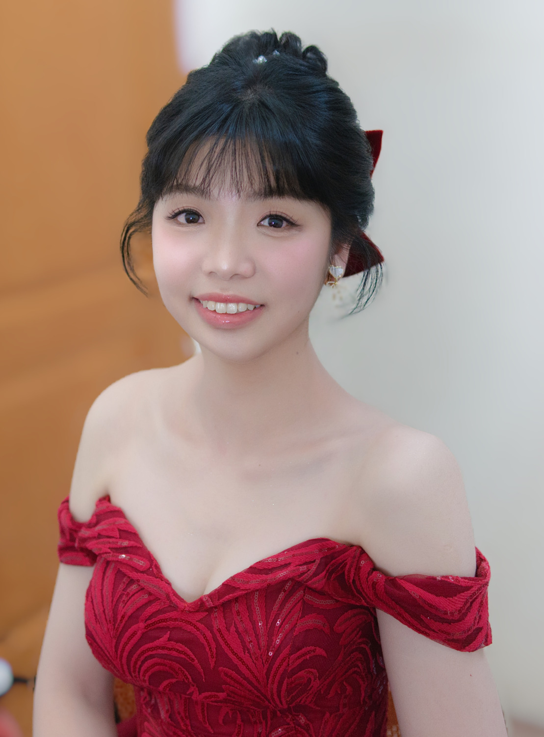 文定造型,韓風新娘造型,台北新娘秘書,光澤底妝,紅色禮服