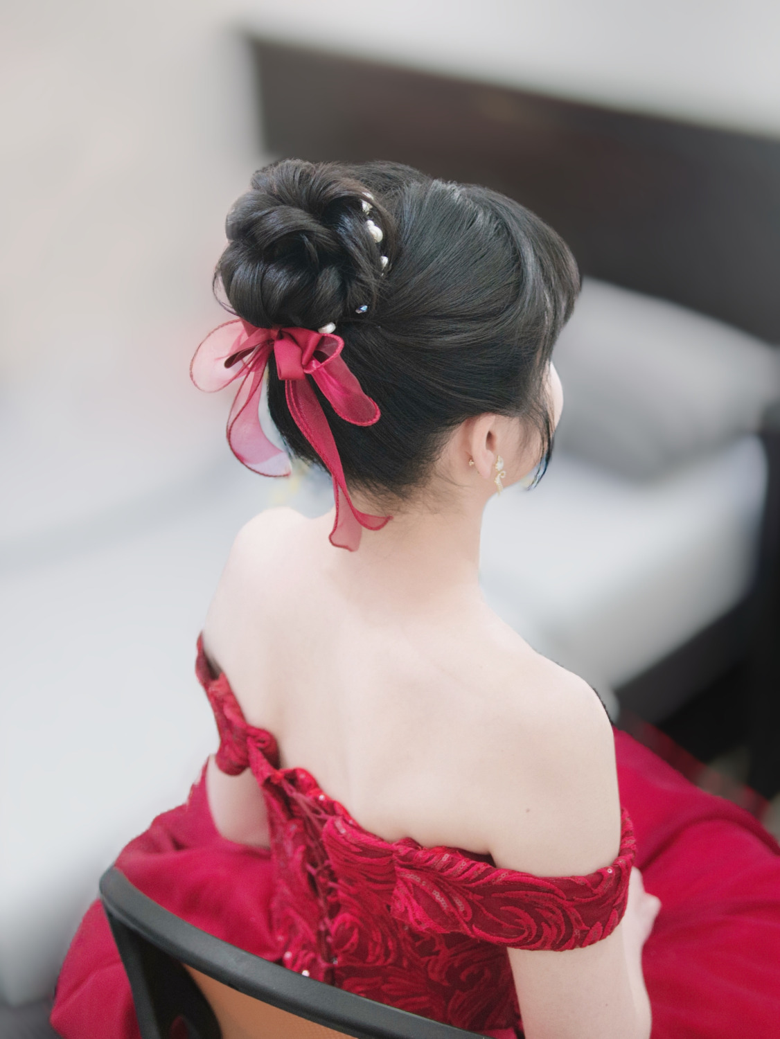 文定造型,韓風新娘造型,台北新娘秘書,光澤底妝,紅色禮服