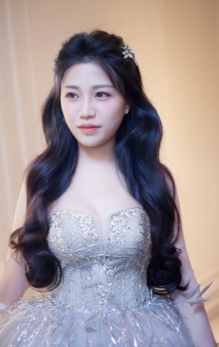 進場新娘造型,新娘整體造型搭配,黑髮新娘,韓系浪漫大捲,浪漫甜美千金感放髮造型,韓系輕透妝感