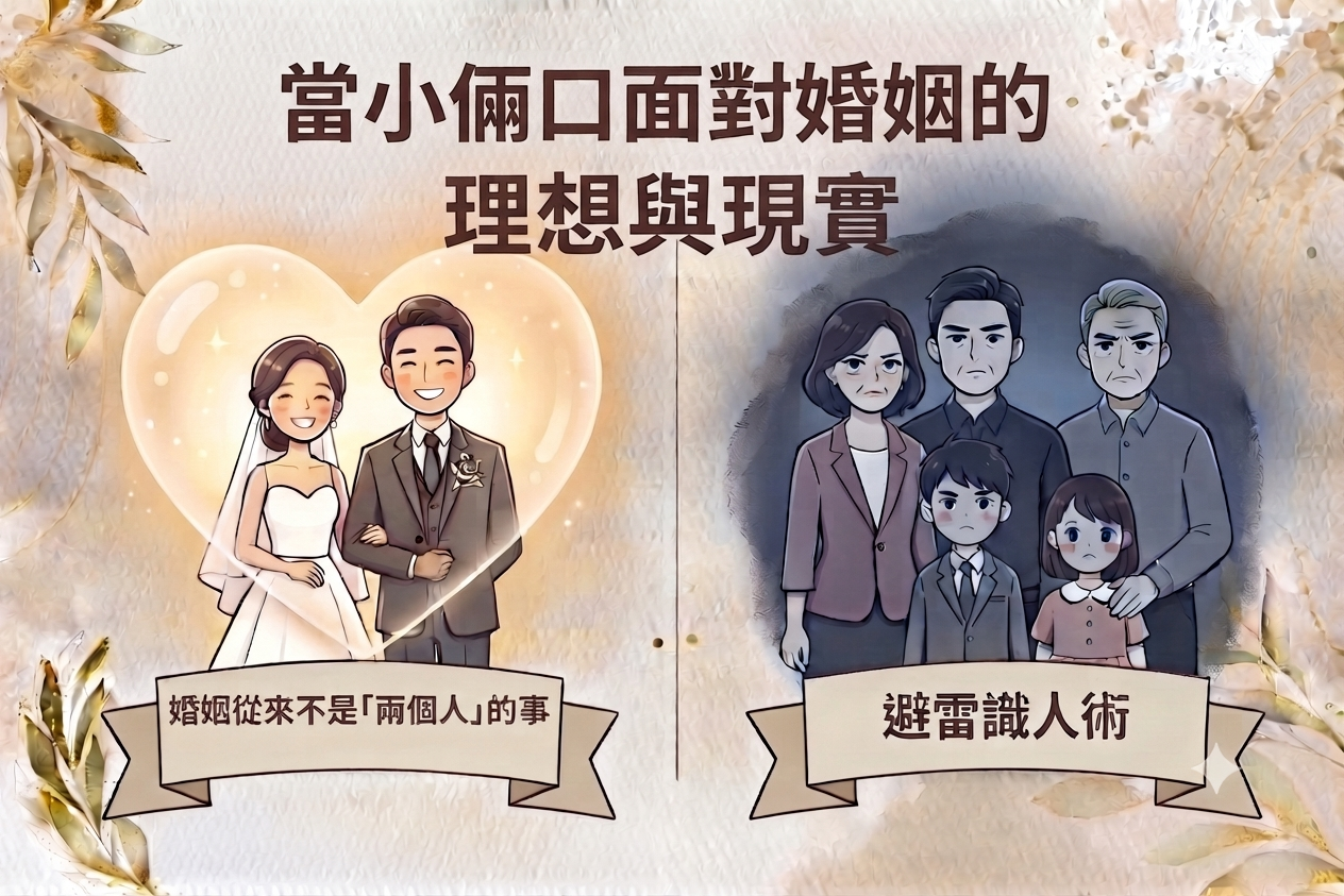 婚姻經營, 姻親關係, 邊界感, 備婚心態, 婚姻地雷,婚前如何觀察對方的原生家庭,婚姻中如何劃清界線保護自己,如何識別控制型與消耗型的姻親,長輩情緒勒索