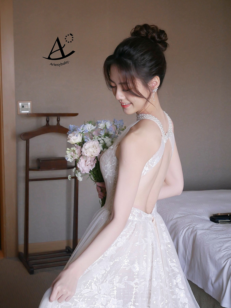 婚紗禮服出租,削肩蕾絲白紗,宴客禮服推薦,Ariesy愛瑞思婚紗,禮服租借台北